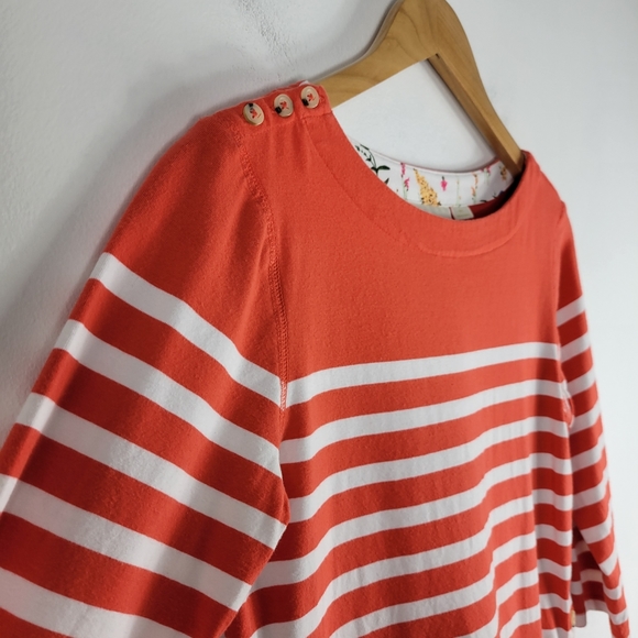 Maeve Bonnie Boatneck Nautical Stripe Button Side 3/4 Sleeve Top - Picture 4 of 10